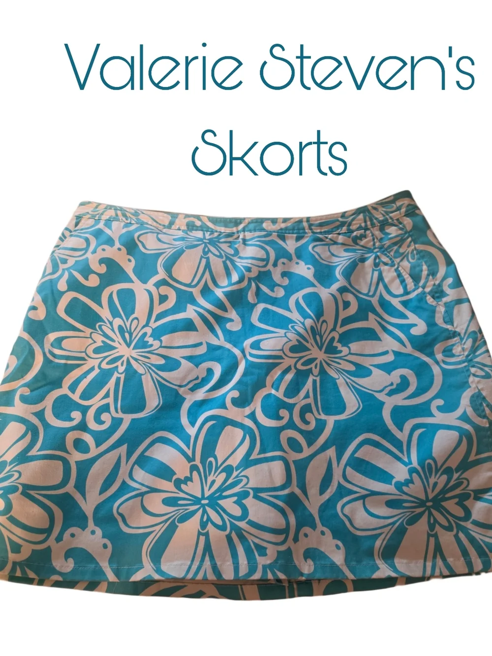 Valerie Stevens Turquoise & White Floral Skort 16 - Picture 2 of 8